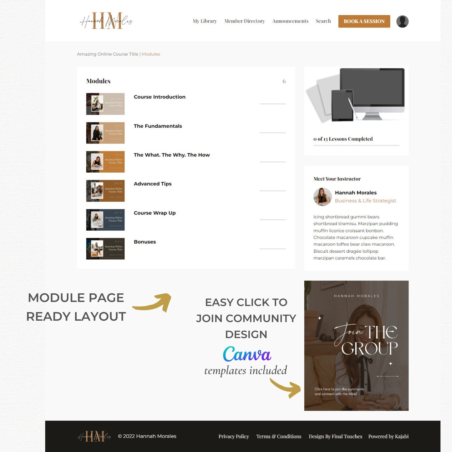 "Hannah" Kajabi Course / Product Template