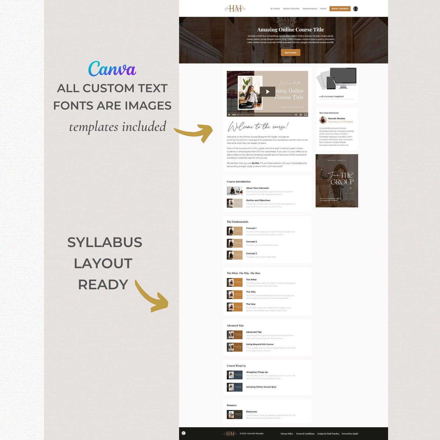 "Hannah" Kajabi Course / Product Template