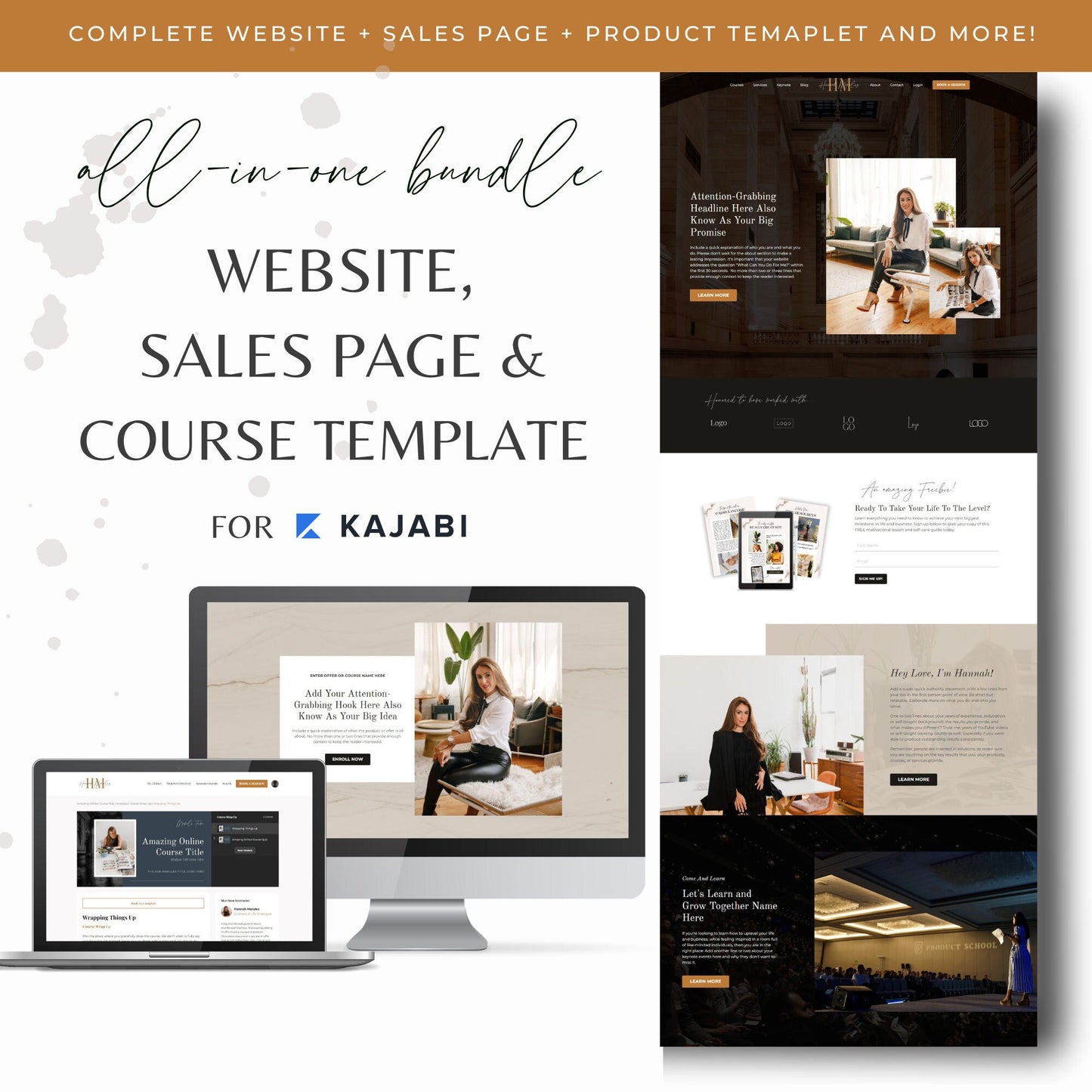 "Hannah" All-In-One: Kajabi Website, Sales Page & Course Template Bundle