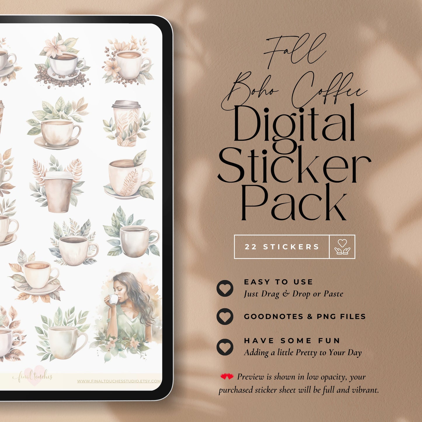 Fall Boho Coffee Digital Stickers