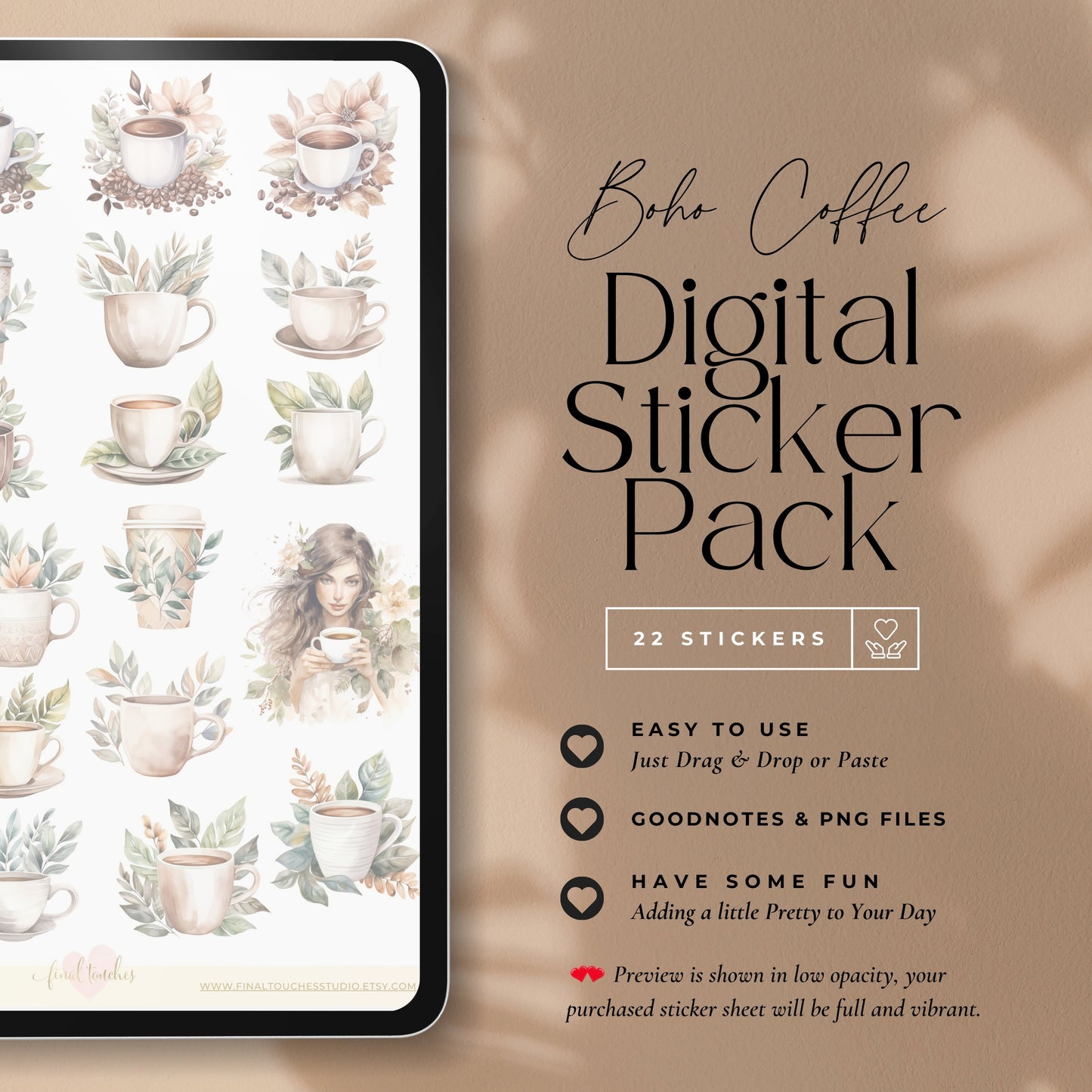 Watercolor Boho Coffee Digital Stickers